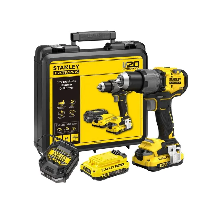 Stanley Stanley SFMCD726D2K Brushless V20 Li-Ion 18V Klopboormachine – Inclusief 2x 2.0Ah Accu, Lader en Koffer