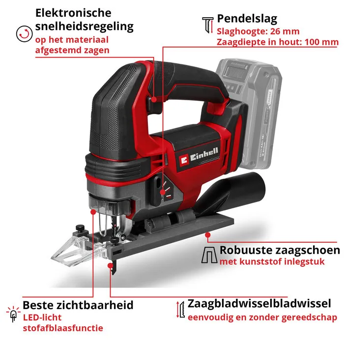 Einhell Gereedschap Einhell TE-JS 18/100 Li Solo - Accu Decoupeerzaag - Power X-Change