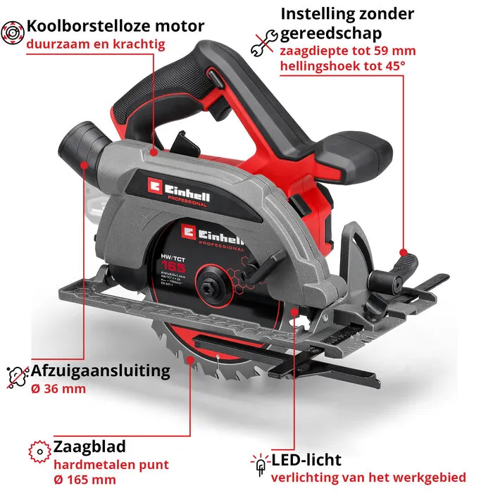 Einhell Gereedschap Einhell TP-CS 18/165 Li BL - Solo - PROFESSIONAL Accu Handcirkelzaag