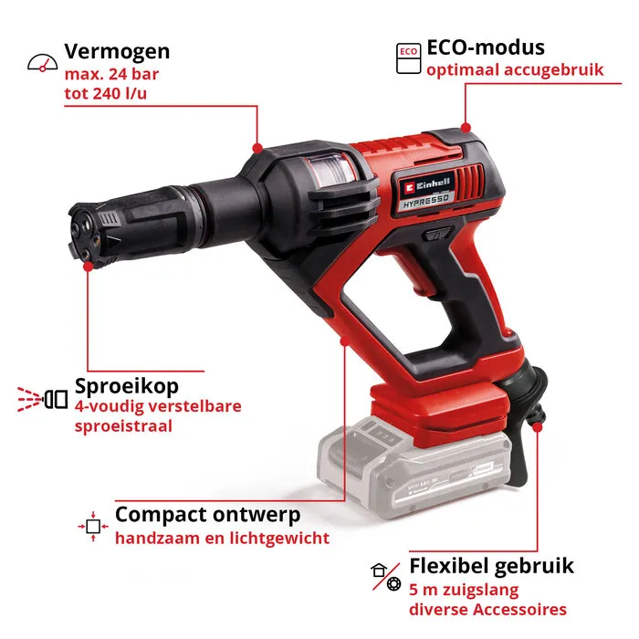 Einhell Gereedschap Einhell HYPRESSO 18/24-1 - Accu Hogedrukreiniger - PXC - SOLO