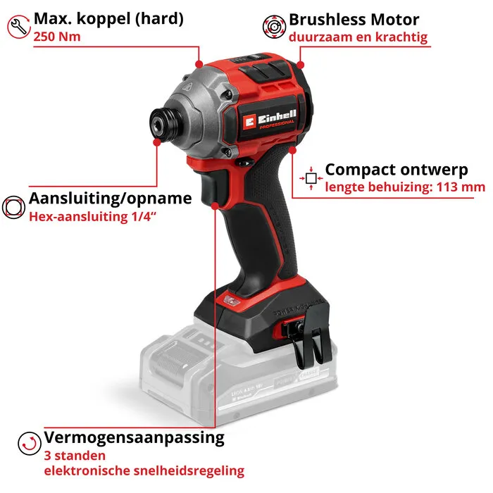 Einhell Gereedschap Einhell TP-CI 18/250-C Li BL Solo - Accu Slagschroefmachine - Power X-Change