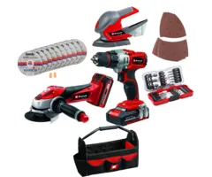 Einhell Gereedschap Einhell TE-TK 18 Li Kit Exclusive – Accu Combiset met Boormachine, Slijper, Schuurmachine, Accessoires & Tas