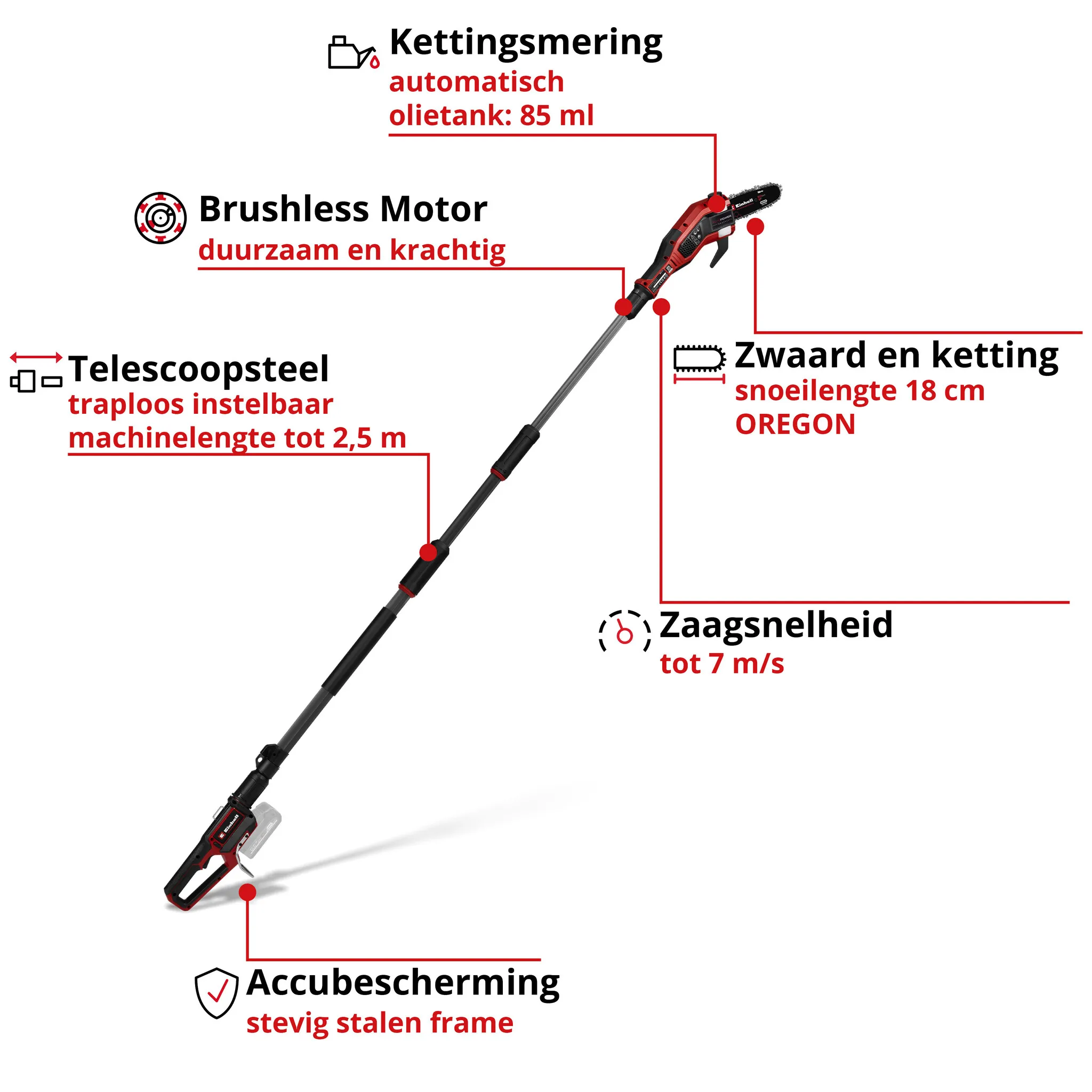 Einhell Gereedschap Einhell GP-LC 18/20 Li T BL Solo - Accu Telescopische Kettingzaag - Power X-Change