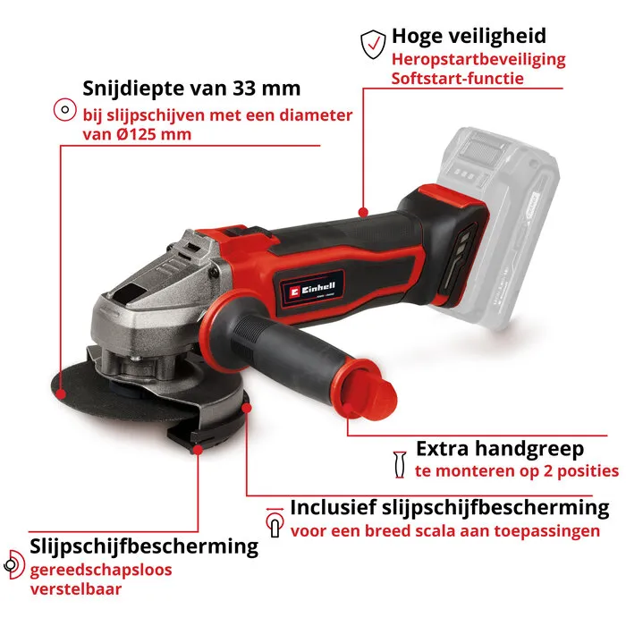 Einhell Gereedschap Einhell TE-AG 18/125-2 Li - Solo - Accu Haakse Slijper