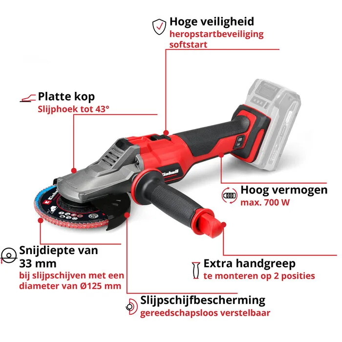 Einhell Gereedschap Einhell TP-AG 18/125 F Li BL Solo - Accu Platkop Haakse Slijper - Ø125 mm - Power X-Change