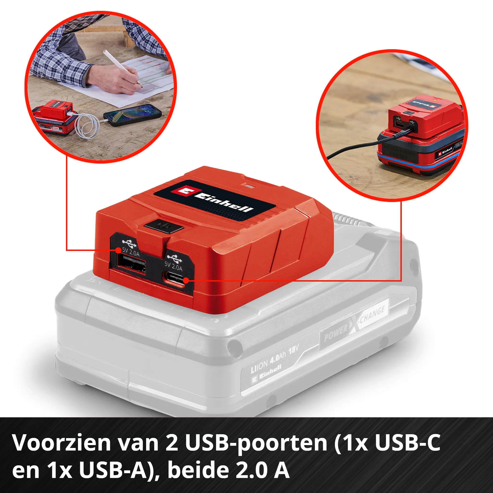 Einhell Gereedschap Einhell TC-CP 18 Li USB A/C-Solo - Accu USB-Powerbank - Power X-Change