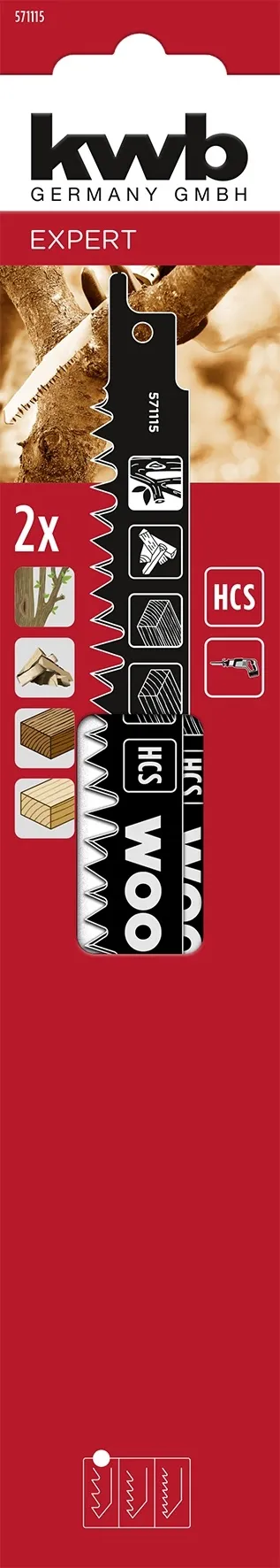 KWB KWB Reciprozaagblad HCS 242 mm – Voor Hout, Grove Vertanding (571115) 2 Stuks