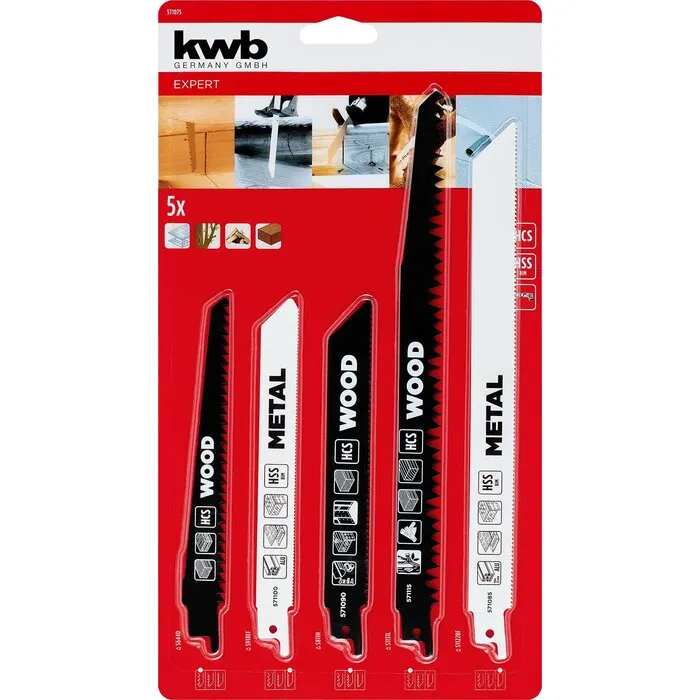 KWB KWB Reciprozaagbladen Set 5-delig – Voor Hout en Metaal (571075)