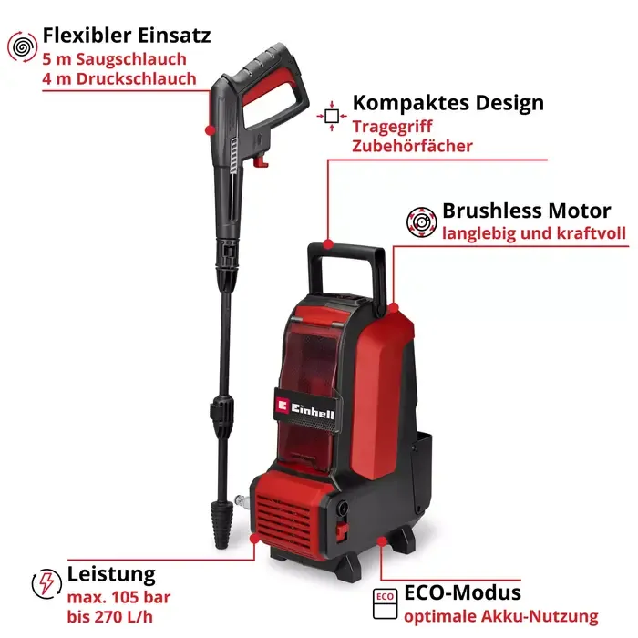 Einhell Gereedschap Einhell HYPRESSO 36/105 Li Solo - Accu Hogedrukreiniger - Power X-Change