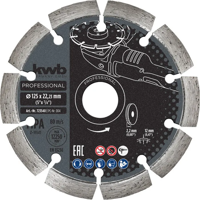 KWB Diamant Doorslijpschijf 125 mm – Segmented Rim (Dry Cutting) Black Line