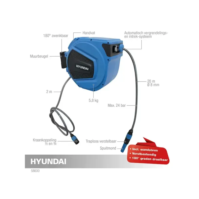 Hyundai Hyundai slanghaspel 20 meter 12mm