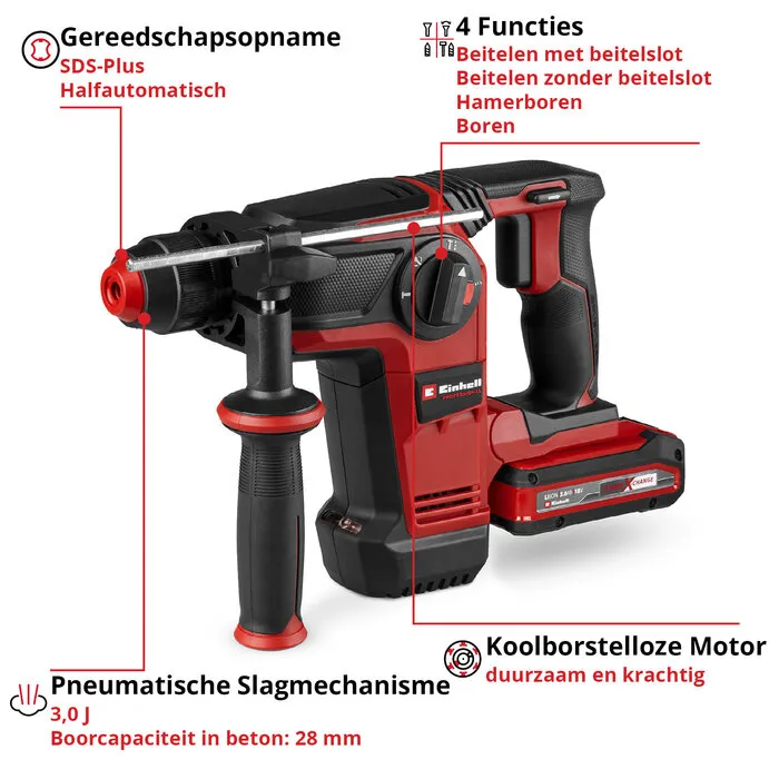 Einhell Gereedschap Einhell TP-HD 18/28 Li BL+4 (1x3,0Ah+) - PROFESSIONAL Accu Boorhamer - Power X-Change