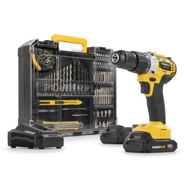 Powerplus PowerPlus Accu Klopboor-/Schroefmachine Brushless 20V – 60 Nm – incl. 2× 2,0Ah accu, lader & 78 accessoires