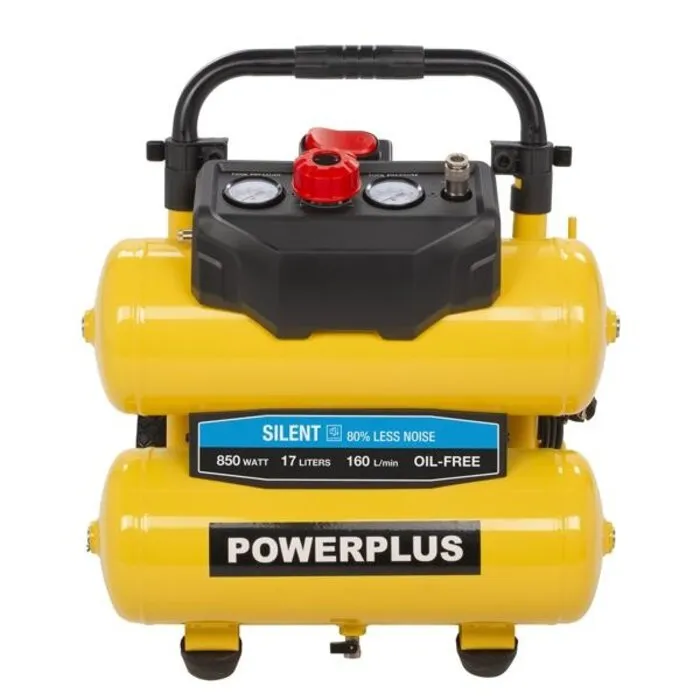 Powerplus PowerPlus Olievrije Compressor Silent Twin Tank 850W – 17 liter