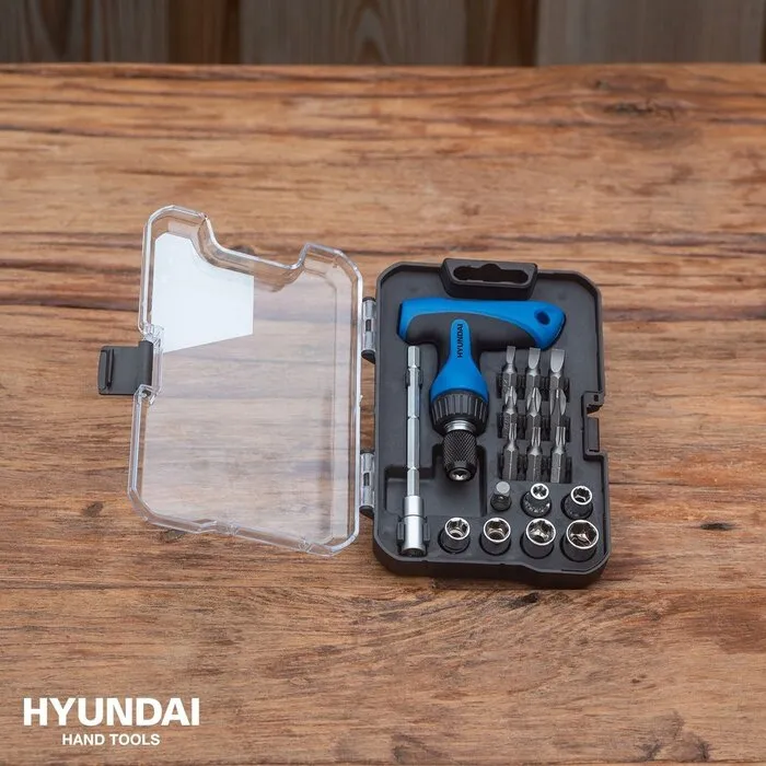 Hyundai HYUNDAI dop- en bitsset 18-delig - ratelschroevendraaier met verlengstuk - universele houder