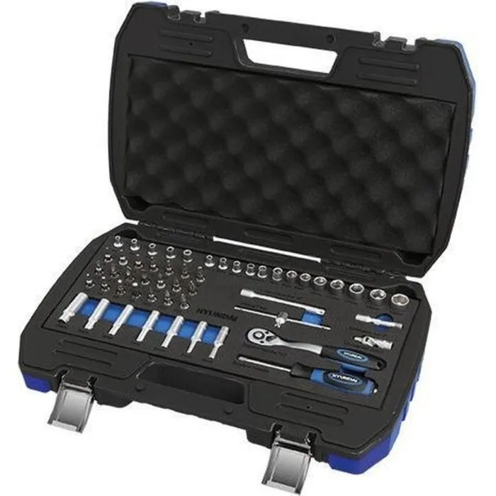 Hyundai Hyundai doppen/bitsset 52-delig - chroom-vanadiumstaal - ergonomische handgreep - inclusief verlengstukken en adapter