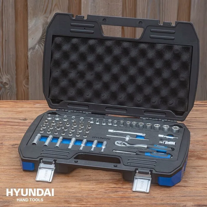 Hyundai Hyundai doppen/bitsset 52-delig - chroom-vanadiumstaal - ergonomische handgreep - inclusief verlengstukken en adapter