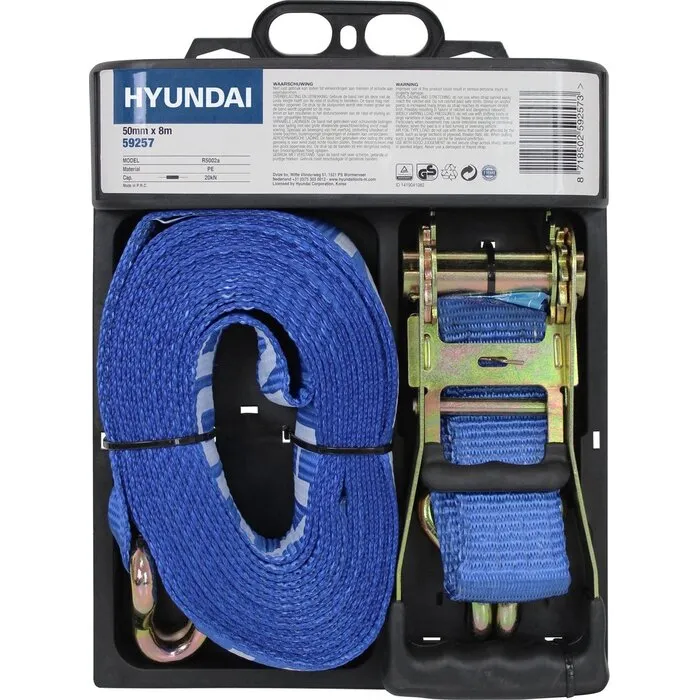 Hyundai HYUNDAI spanband met ratel 50 mm x 8 m - Polypropyleen met metalen ratel en haken - keurmerk GS/Tüv