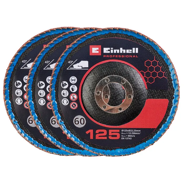 Einhell Gereedschap Lamellenschijvenset - 3-delig - Ø125 x 22,23 mm - Keramisch (P60, gebogen)
