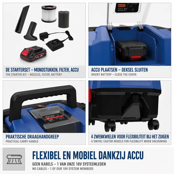 Güde Güde Accu Nat- en Droogzuiger NTST 18-201-05 – 18V E³ incl. accu en lader