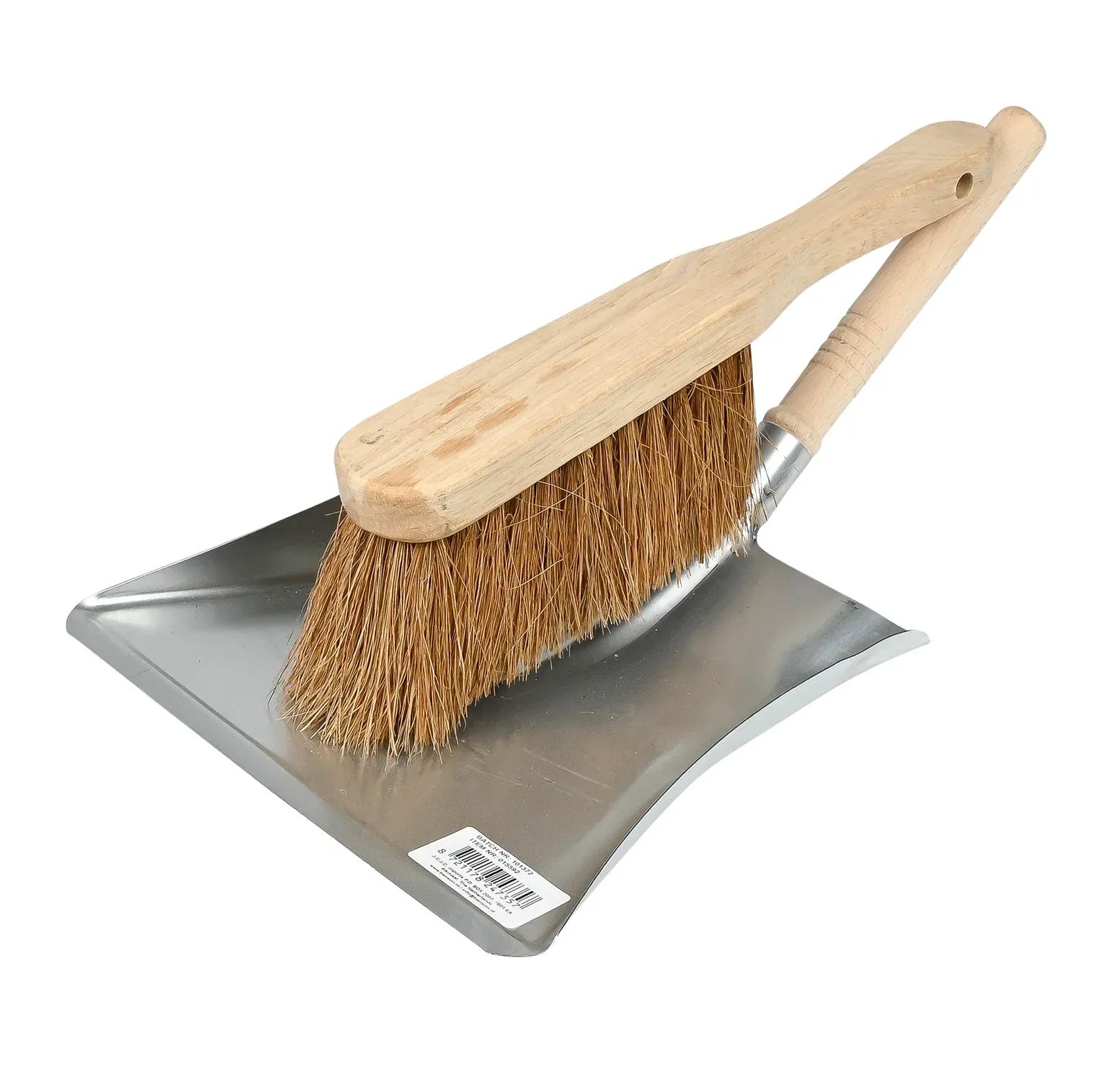 Benson Tools Stofblik verzinkt met houten steel + stoffer kokos