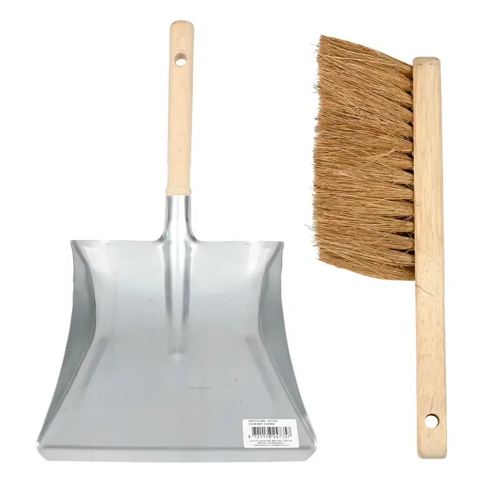 Benson Tools Stofblik verzinkt met houten steel + stoffer kokos
