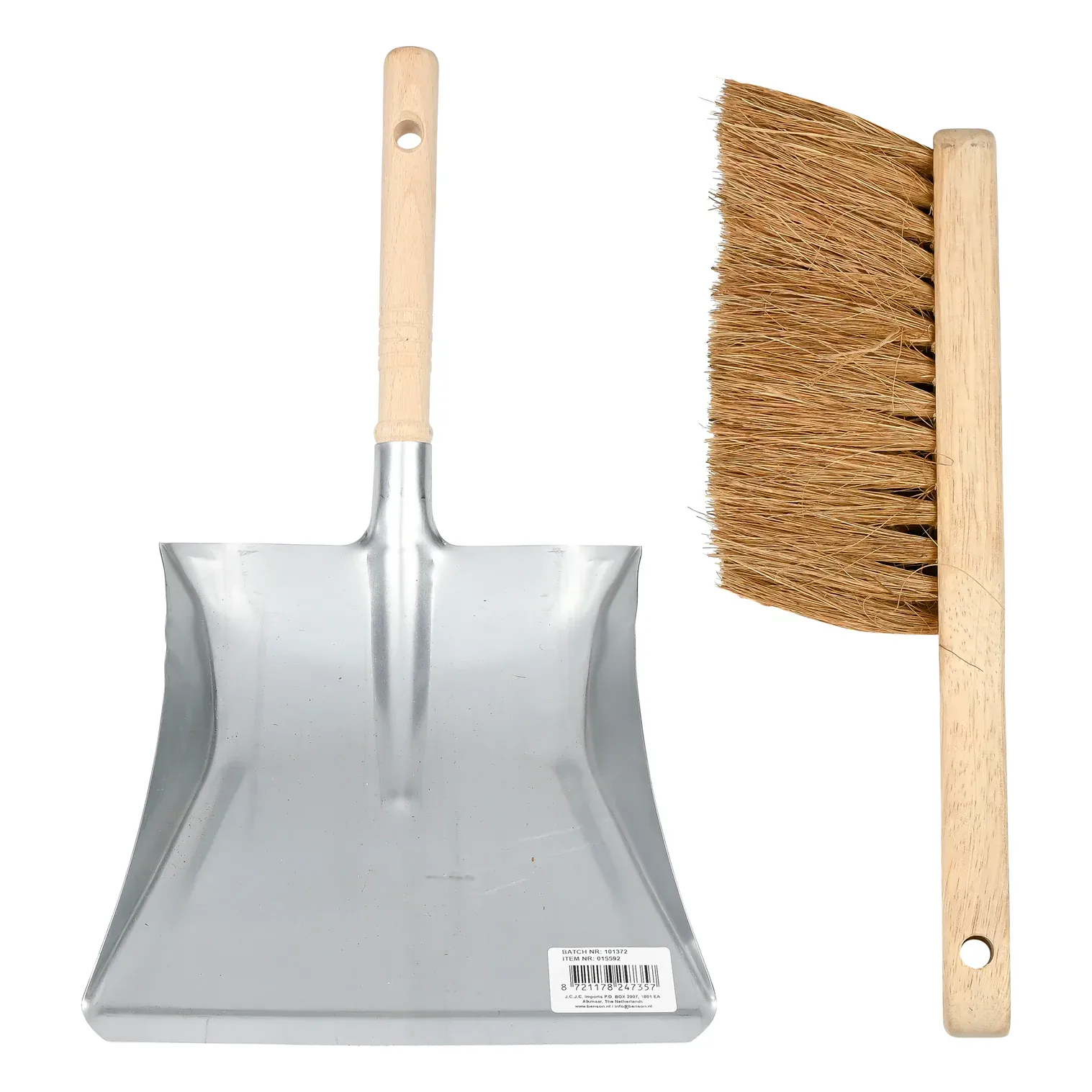 Benson Tools Stofblik verzinkt met houten steel + stoffer kokos