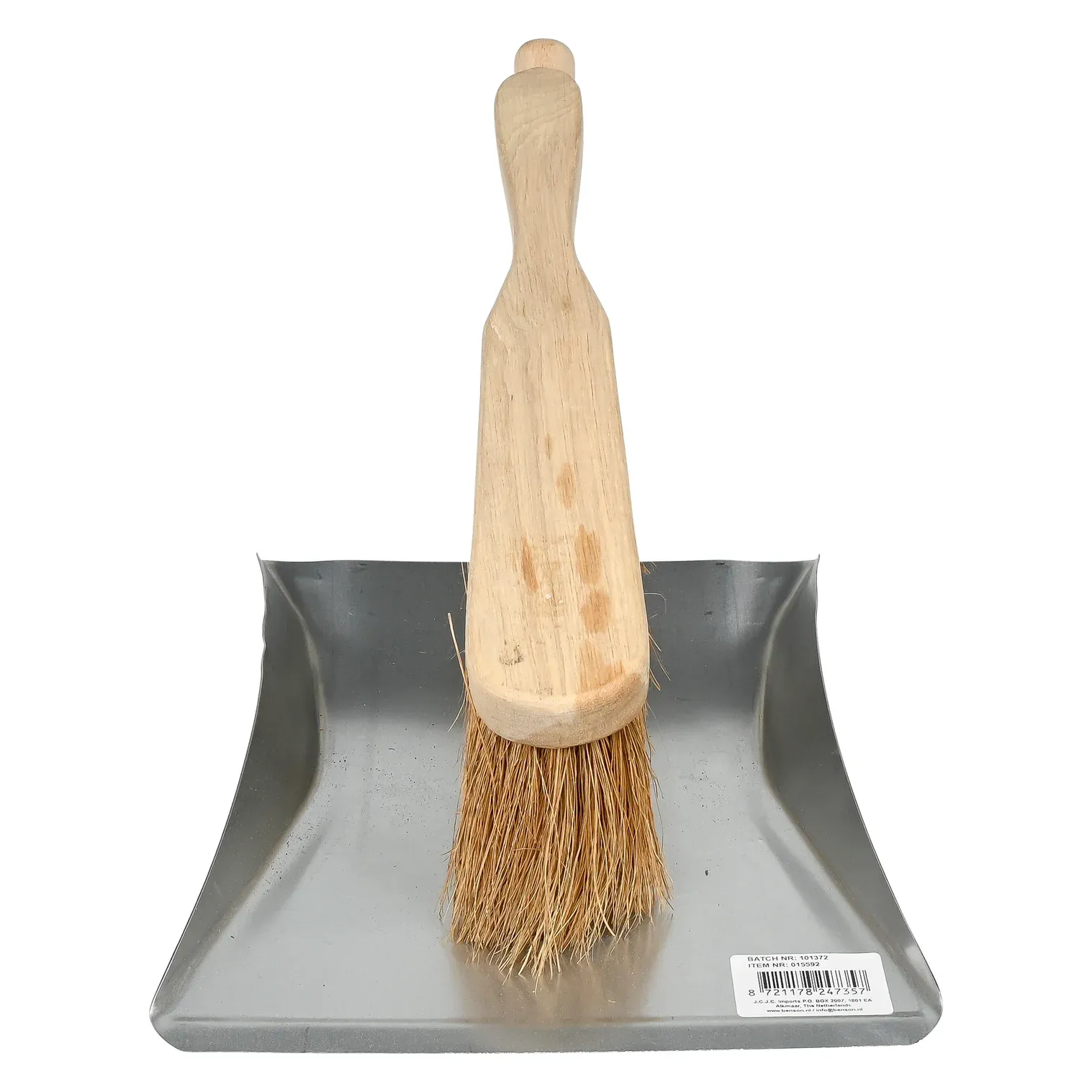 Benson Tools Stofblik verzinkt met houten steel + stoffer kokos