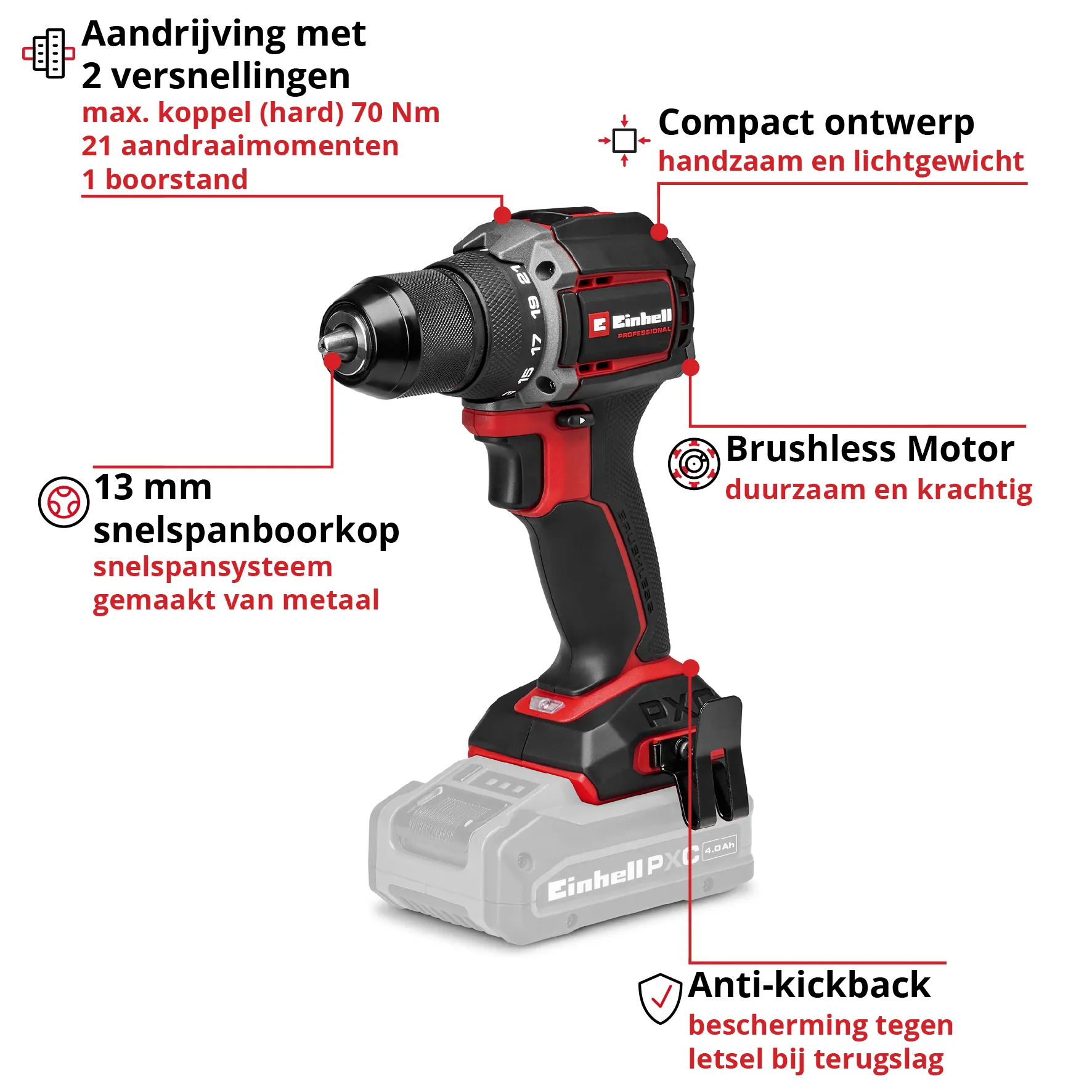Einhell Gereedschap Einhell TP-CD 18/50-C Li-i BL Solo – Accu Klopboor-/Schroefmachine Professional Power X-Change