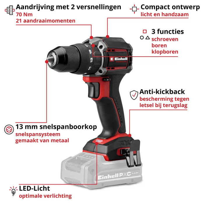 Einhell Gereedschap TP-CD 18/70-C Li-i BL Solo - PROFESSIONAL Accu Klopboor-/Schroefmachine - Power X-Change