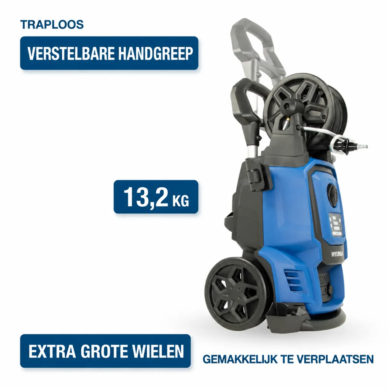 Hyundai Hyundai 2400 Watt Elektrische Hogedrukreiniger – 195 Bar, Remote Control en Slanghaspel | HPW2400CRE