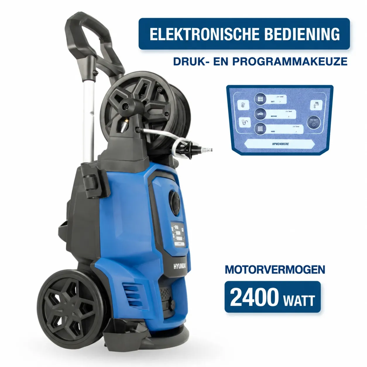 Hyundai Hyundai 2400 Watt Elektrische Hogedrukreiniger – 195 Bar, Remote Control en Slanghaspel | HPW2400CRE