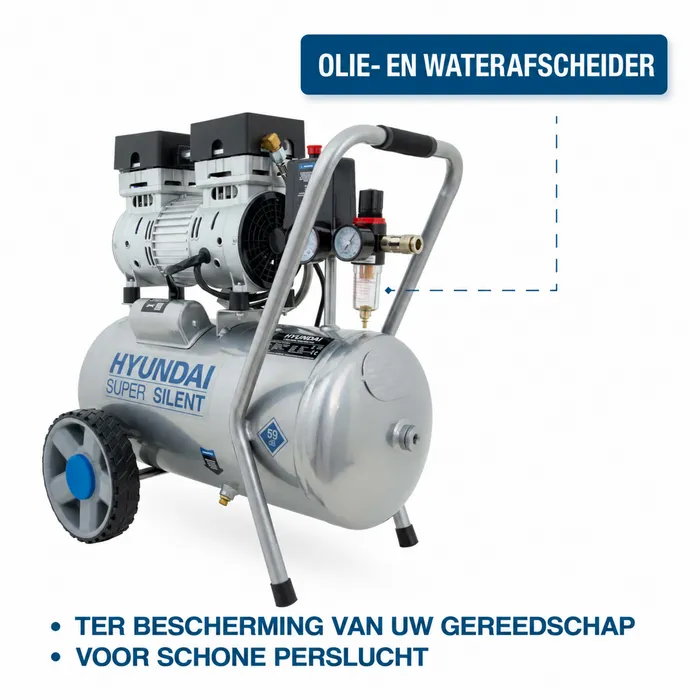 Hyundai Hyundai 750 Watt Silent Compressor 24 Liter – 8 Bar, Olievrij en 59 dB(A) | SAC55752
