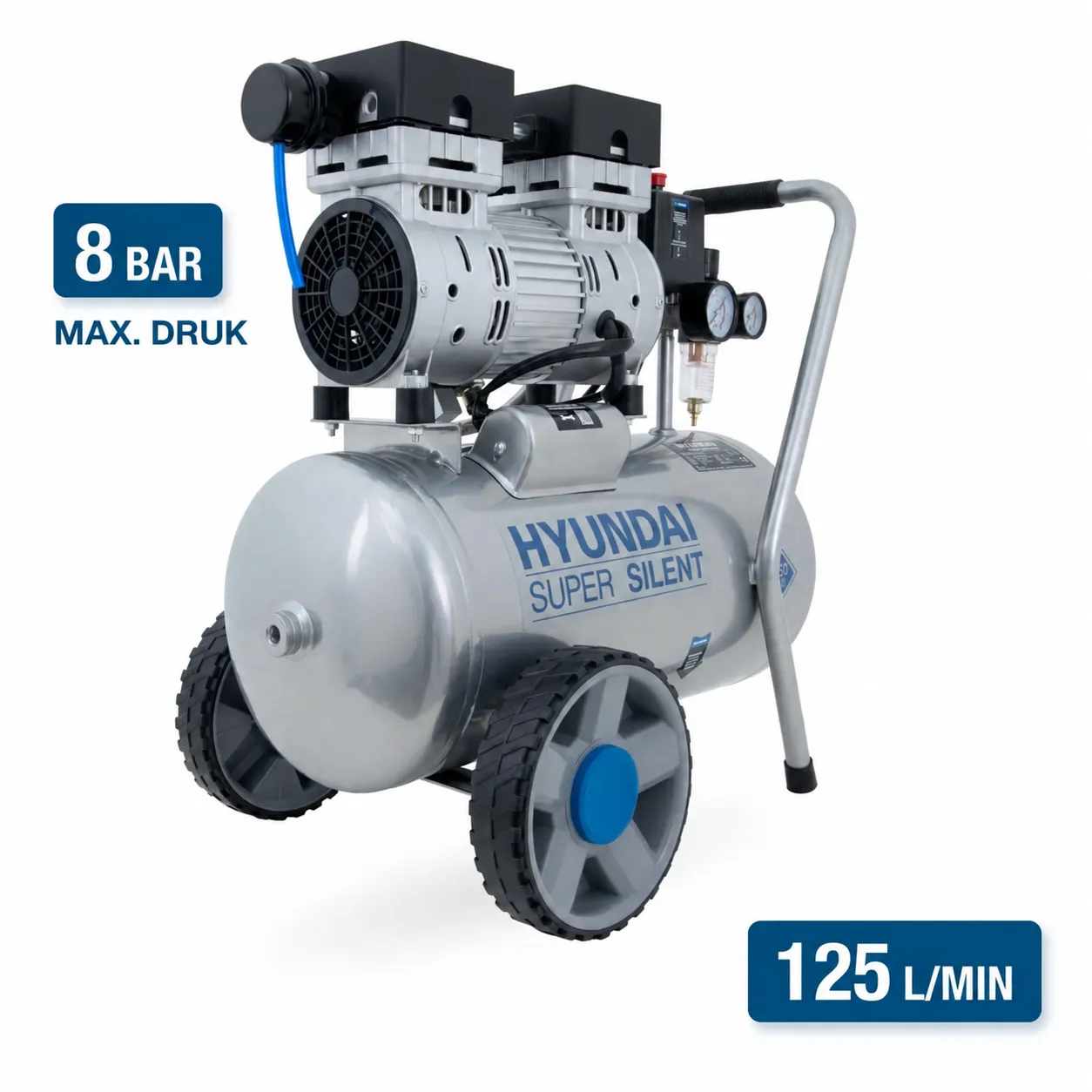 Hyundai Hyundai 750 Watt Silent Compressor 24 Liter – 8 Bar, Olievrij en 59 dB(A) | SAC55752