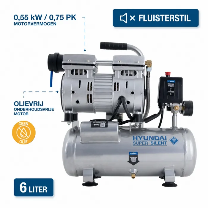 Hyundai Hyundai SAC55751 stille compressor 550 W – 6 liter – 8 bar