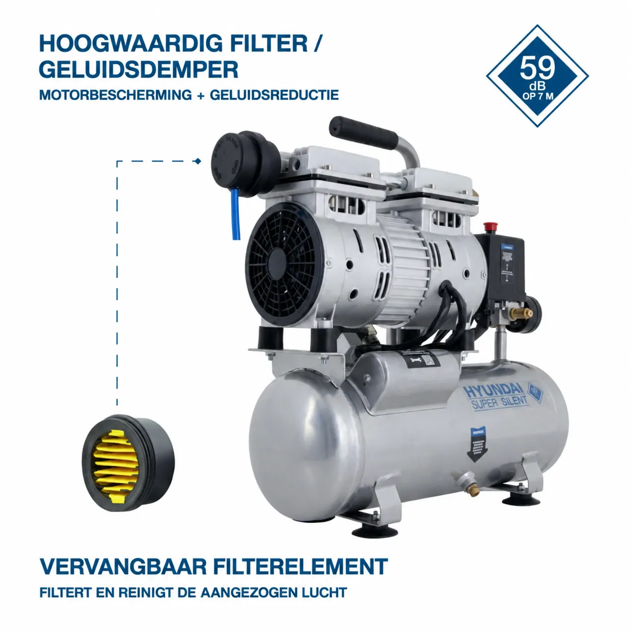 Hyundai Hyundai SAC55751 stille compressor 550 W – 6 liter – 8 bar