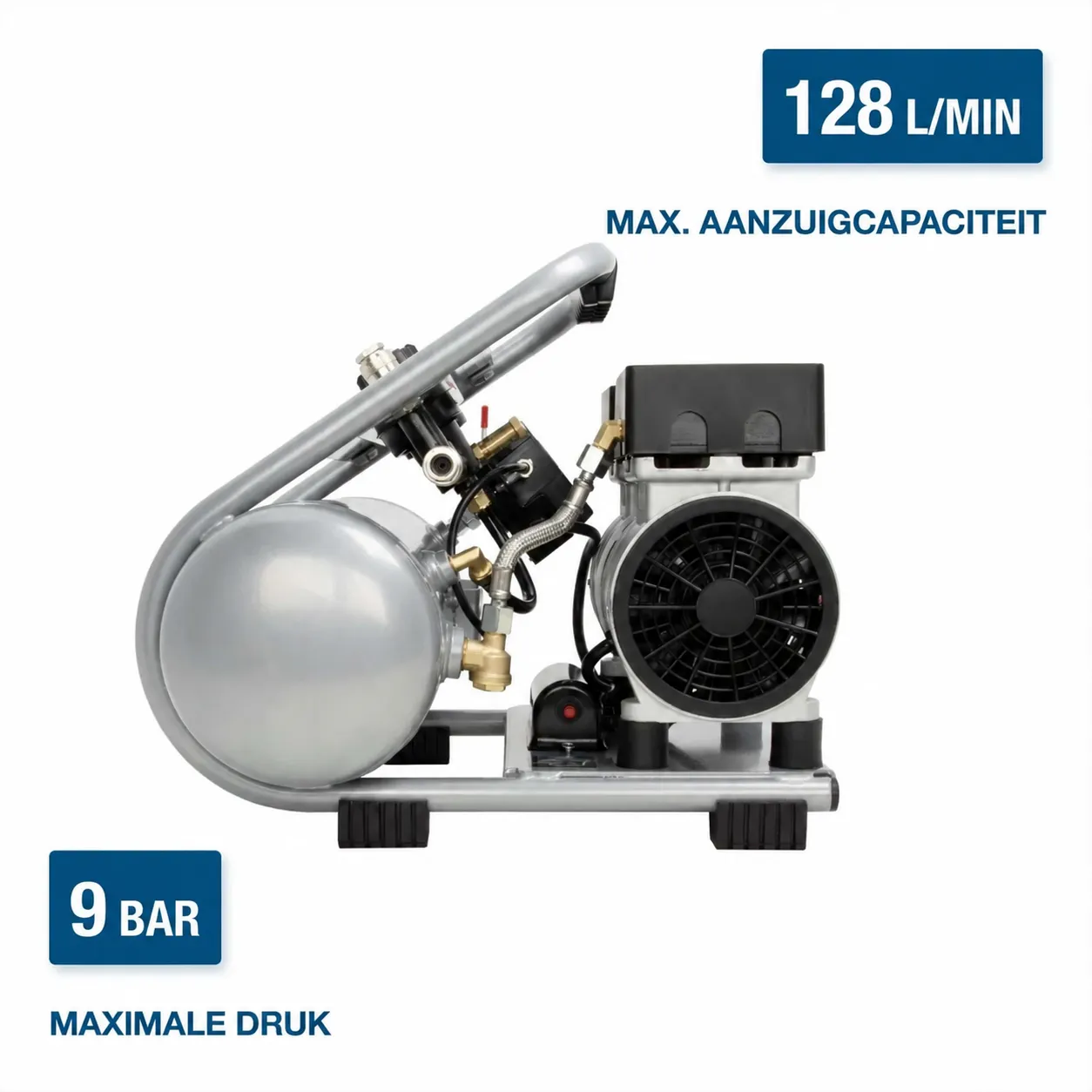 Hyundai Hyundai 750 W Silent Compressor met 8 Liter Tank – 9 Bar, Olievrij en 49 dB(A) | SAC75008