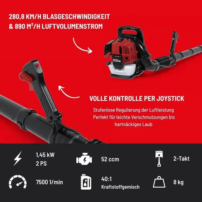 Güde GÜDE Benzine Rugbladblazer GRLB 1450-52 – 52 cc, 890 m³/u en rugzakmodel