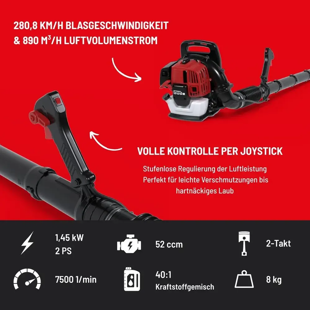 Güde GÜDE Benzine Rugbladblazer GRLB 1450-52 – 52 cc, 890 m³/u en rugzakmodel