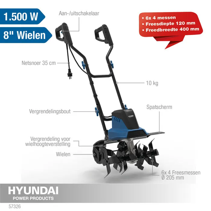 Hyundai Hyundai Elektrisch Grondfrees 400mm - 1500W - 2eKEUS