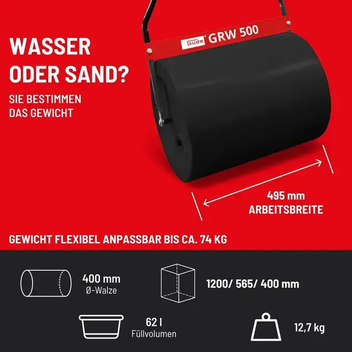 Güde Güde Gazonroller GRW 500-62 – 62L – Metalen Tuinwals – 495 mm Werkbreedte - 2eKEUS