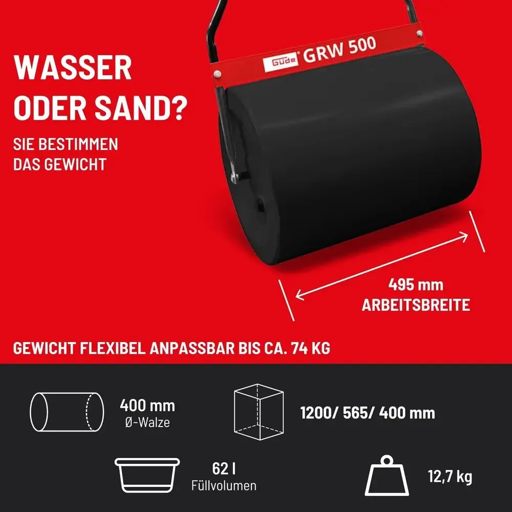 Güde Güde Gazonroller GRW 500-62 – 62L – Metalen Tuinwals – 495 mm Werkbreedte - 2eKEUS