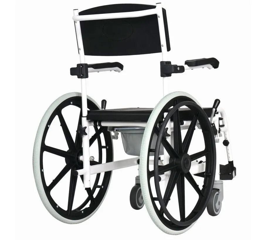 Verrijdbare douchestoel en toiletstoel in 1 met 24'' wielen