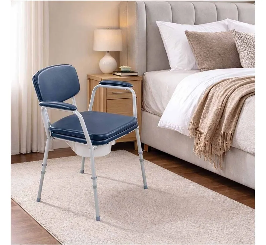 Toiletstoel met Emmer en Deksel – In Hoogte Verstelbaar