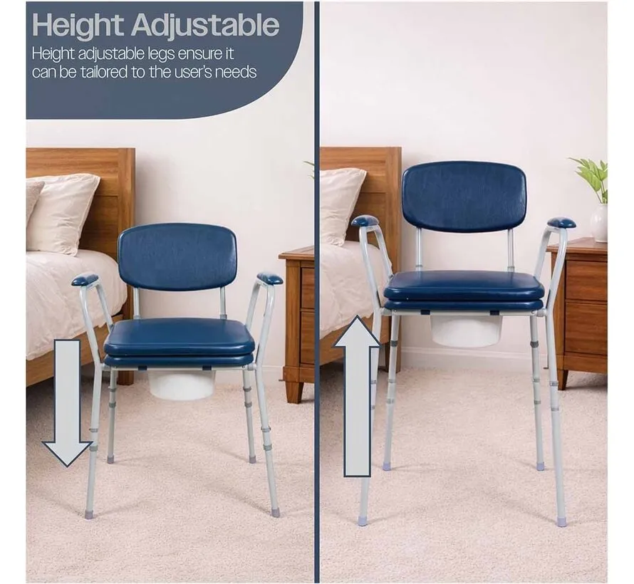 Toiletstoel met Emmer en Deksel – In Hoogte Verstelbaar