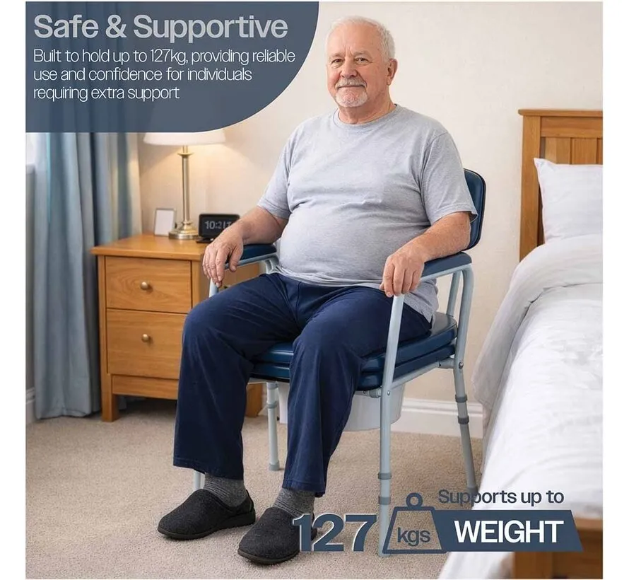 Toiletstoel met Emmer en Deksel – In Hoogte Verstelbaar