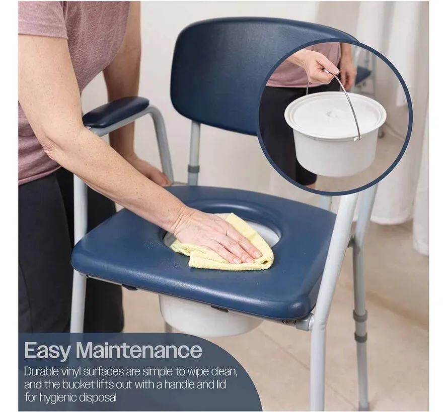 Toiletstoel met Emmer en Deksel – In Hoogte Verstelbaar