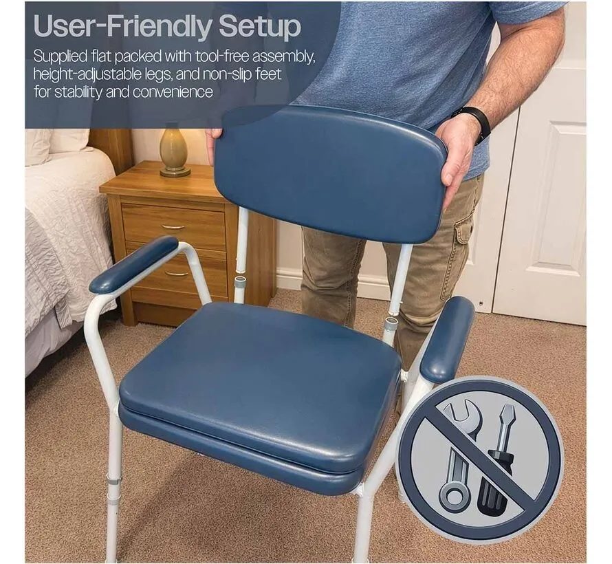 Toiletstoel met Emmer en Deksel – In Hoogte Verstelbaar