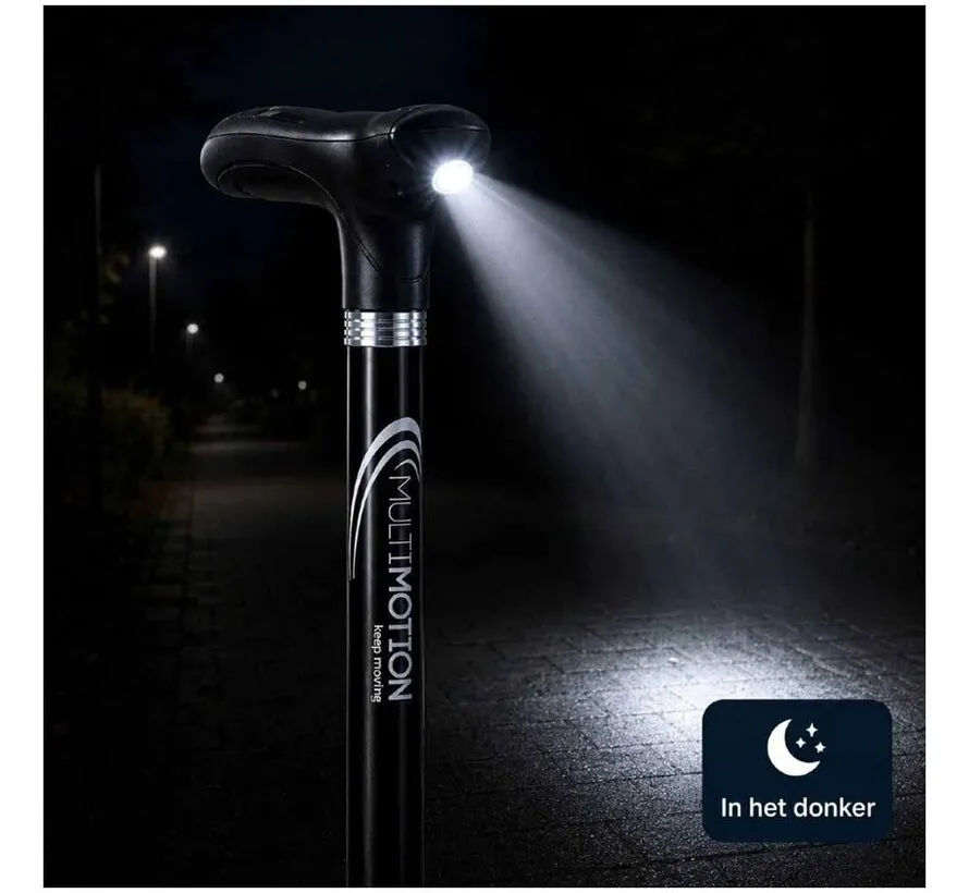 Wandelstok met verwarmd handvat en ledlampje