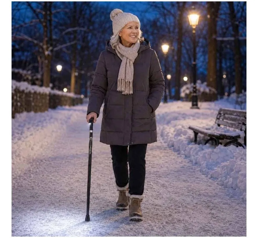 Wandelstok met verwarmd handvat en ledlampje